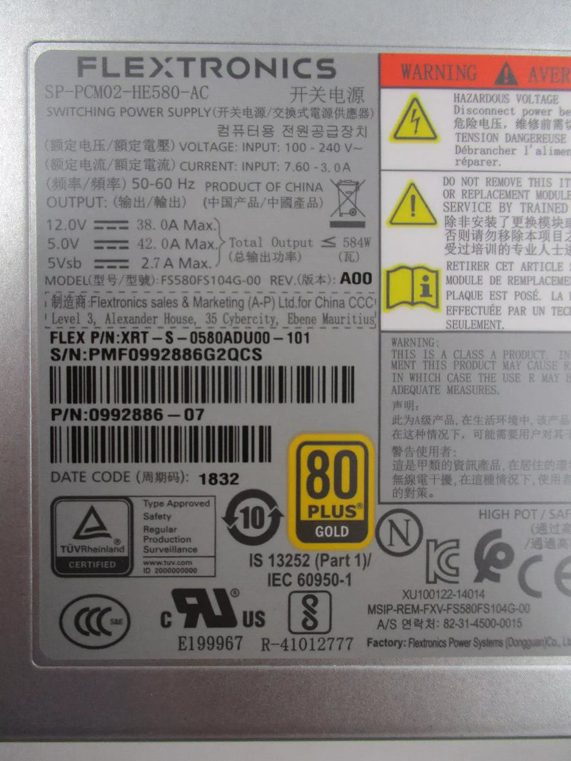 Lenovo SP-PCM02-HE580-AC 584W 80 Plus Gold FRU PN: 01DC150