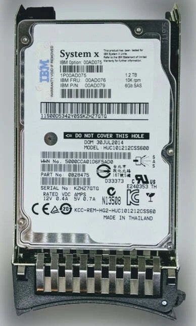 IBM 00AD075 00AD076 00AD079 1.2TB 10K 6G 2.5" G2HS SAS Hard Drive