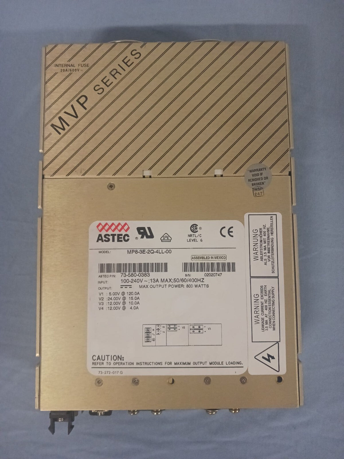 Astec MVP Series Power Supply - Model: MP8-3E-2Q-4LL-00, Part No: 73-580-0383