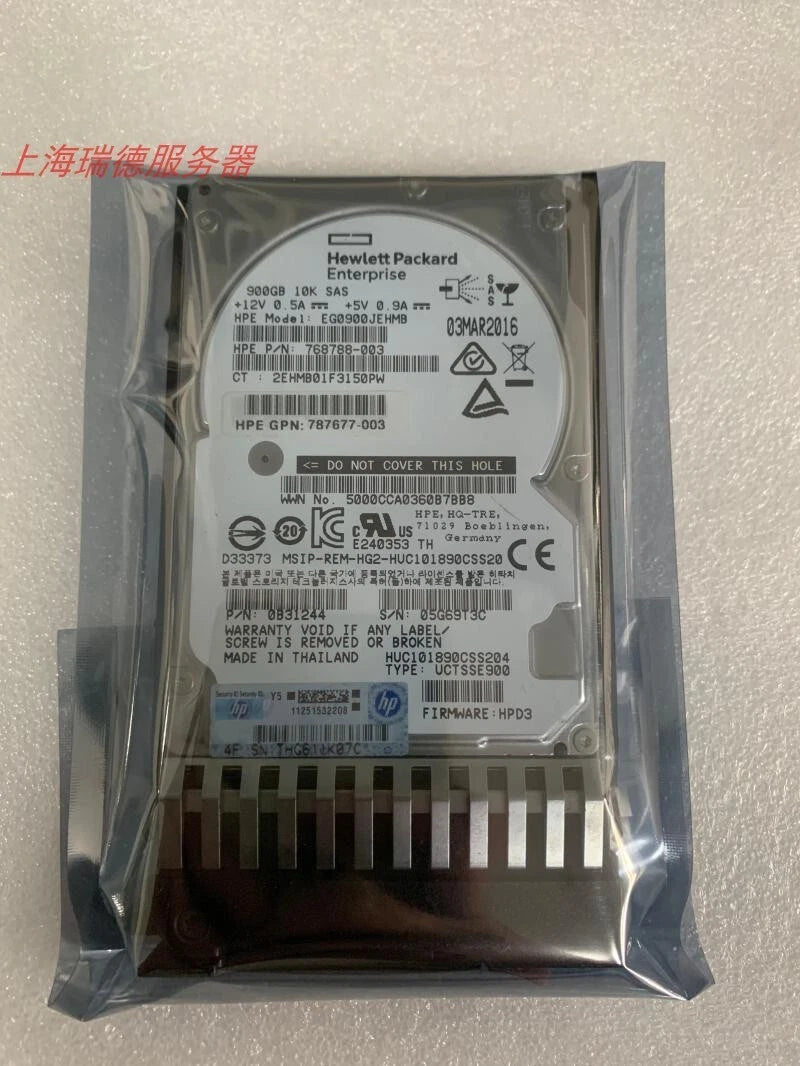 HPE J9F47A 787647-001 900GB SAS 10K 2.5in 12Gbps MSA SFF ENT HDD Hard Drive A