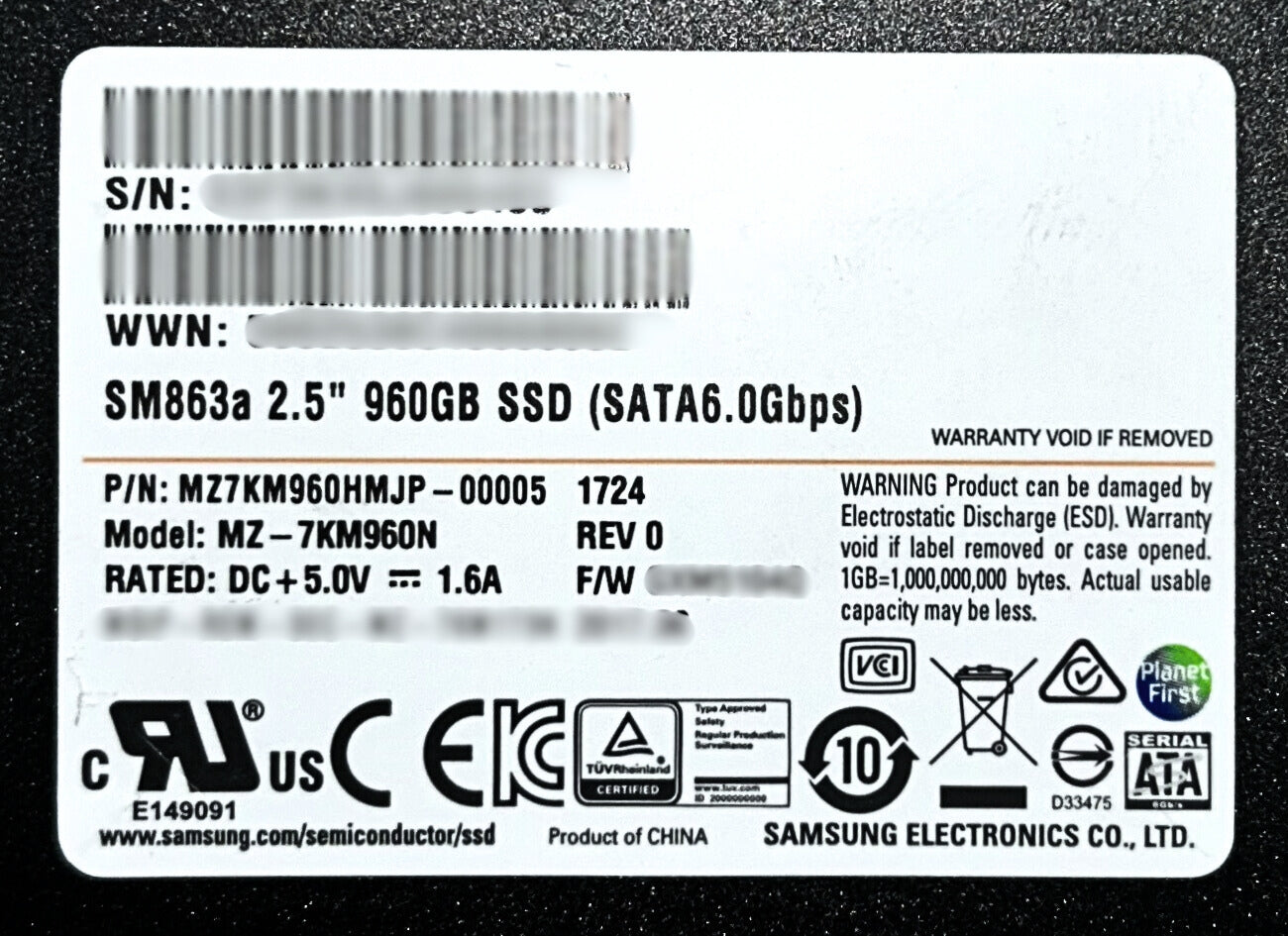 Samsung MZ-7KM960N 960GB SM863A 2.5" SATA 6GBPS SSD
