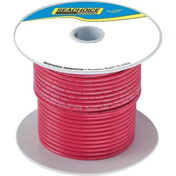 Seachoice 50-63016 Tinned Copper Marine Wire, 2 AWG, Red, 25'