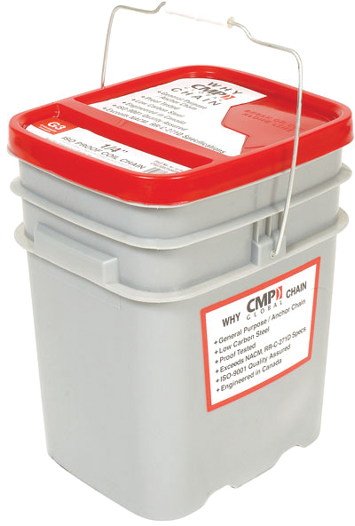 Grade 30 Proof Coil Hot Dip Galvanized Chain, 3/16" x 250' Pail