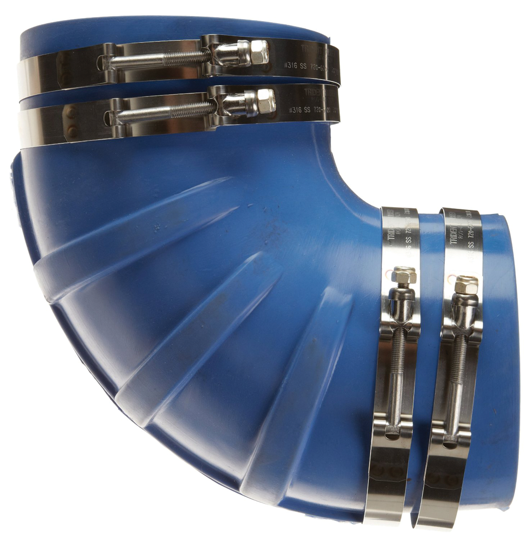 Trident 290V4500-S/S Exhaust Connector, 90 deg. Silicone Molded Wet Elbow, 4 1/2" w/T-Bolt Clamps