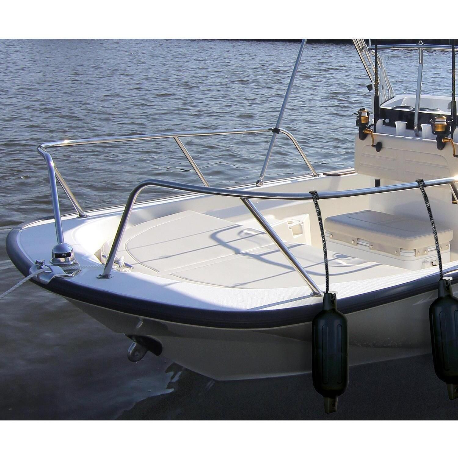 Seachoice DE77236S Black Twin Eye Ribbed Fender Kit, (2) 6.5" x 23" Fenders and (2) 3/8" x 5' Fender Lines
