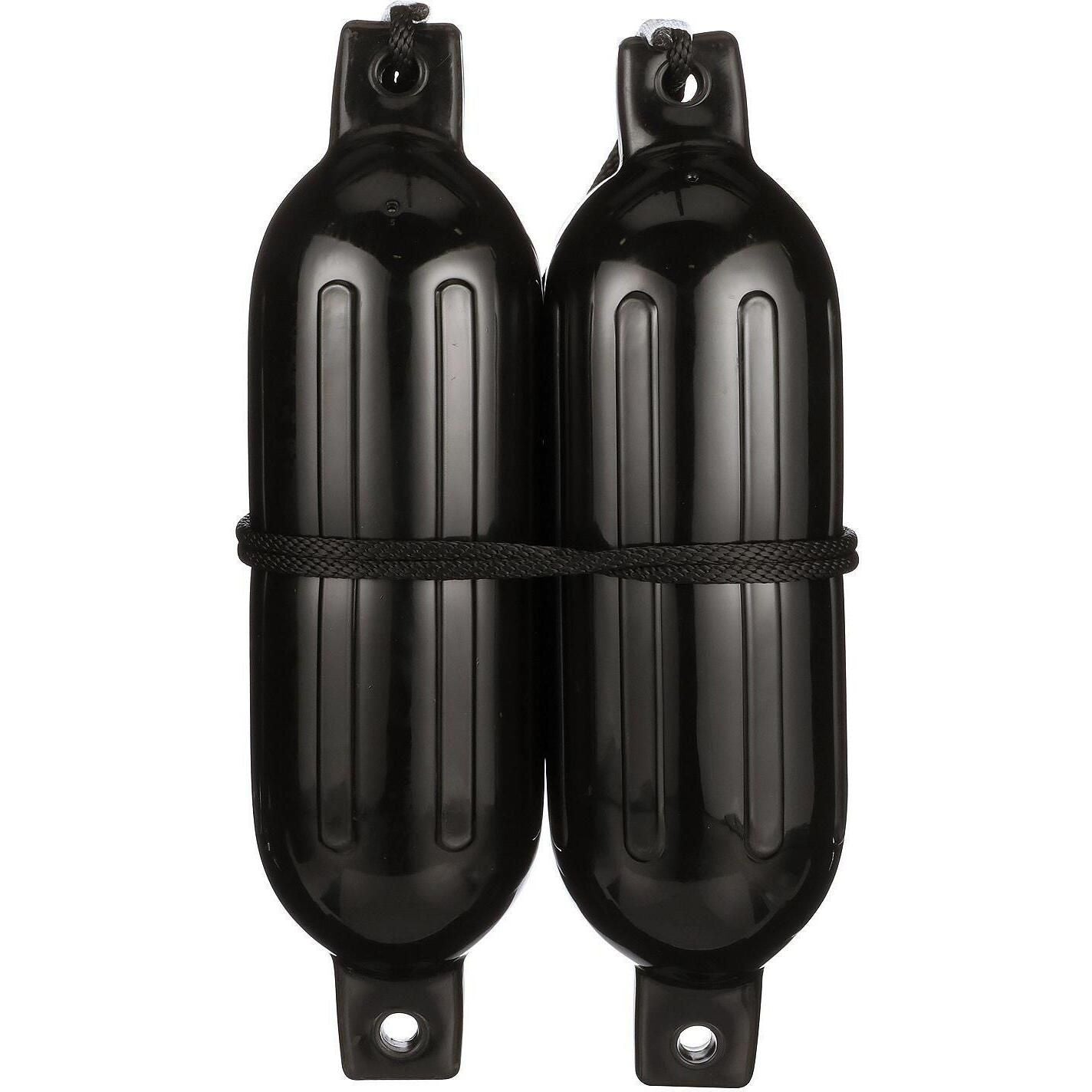 Seachoice DE77236S Black Twin Eye Ribbed Fender Kit, (2) 6.5" x 23" Fenders and (2) 3/8" x 5' Fender Lines