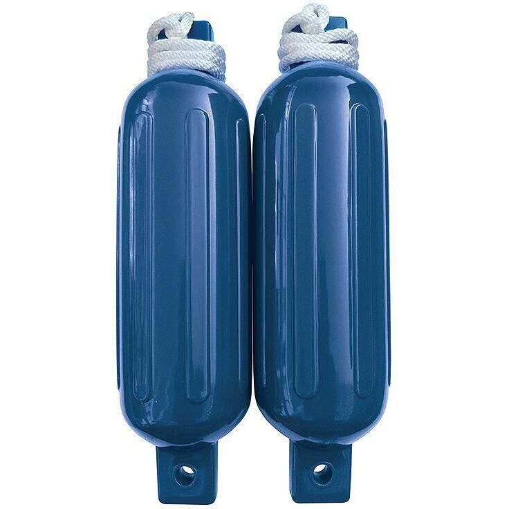 Seachoice DE77202S Blue Twin Eye Ribbed Fender Kit, (2) 5.5" x 20" Fenders and (2) 3/8" x 5' Fender Lines