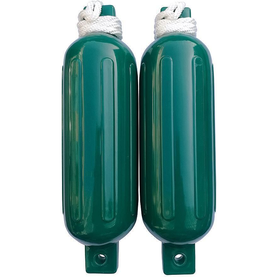 Seachoice DE77208S Green Twin Eye Ribbed Fender Kit, (2) 5.5" x 20" Fenders and (2) 3/8" x 5' Fender Lines