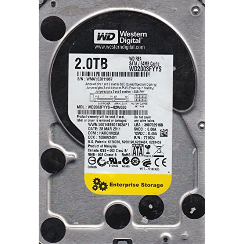 WD2003FYYS-02W0B0, DCM HARCHV2CA, Western Digital 2TB SATA 3.5 Hard Drive - MFerraz Tecnologia