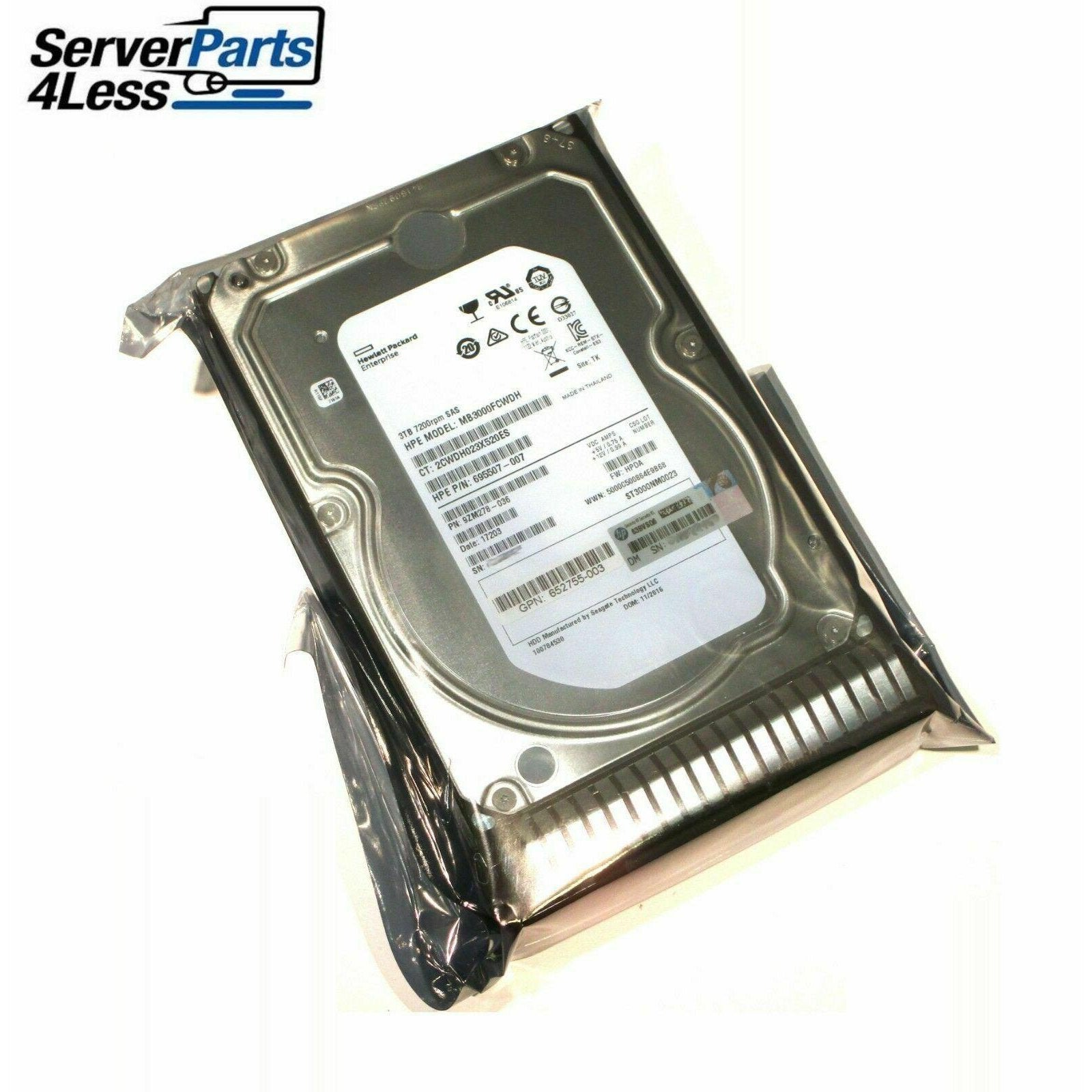 653959-001 HP 3TB 6G 7.2K RPM SAS LFF SC Mid Line HDD 652766-B21-FoxTI