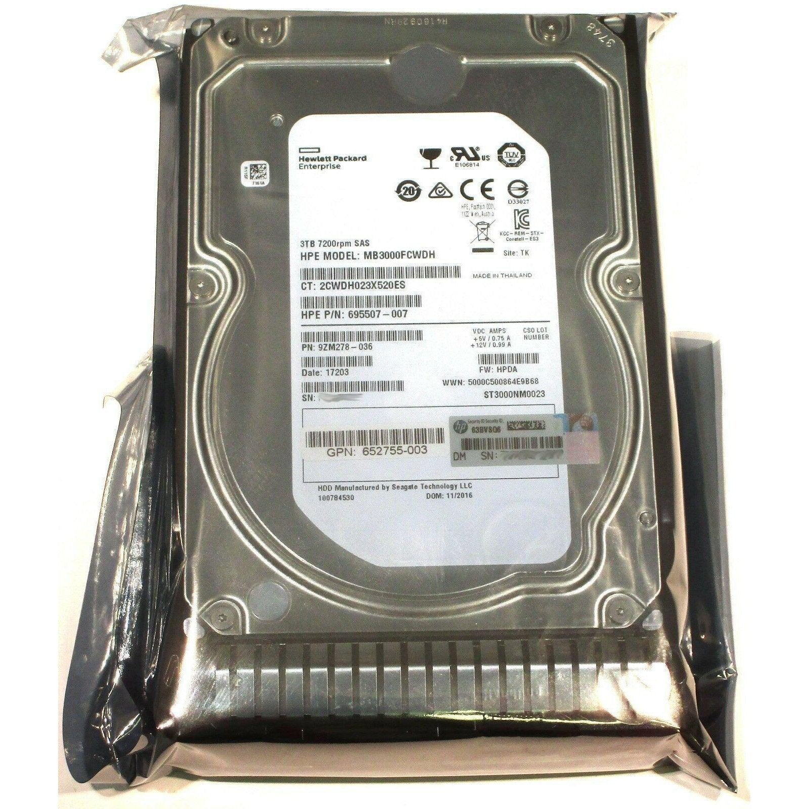 653959-001 HP 3TB 6G 7.2K RPM SAS LFF SC Mid Line HDD 652766-B21-FoxTI