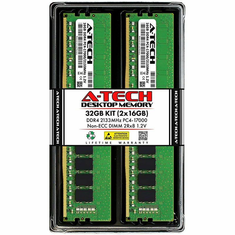 Memoria RAM 32GB (2x16GB) DDR4 2133MHz DIMM PC4-17000 (PC4-2133P) CL15 2Rx8 1.2V Non-ECC UDIMM 288 Pin - Desktop PC Computer Memory Upgrade Kit - MFerraz Tecnologia