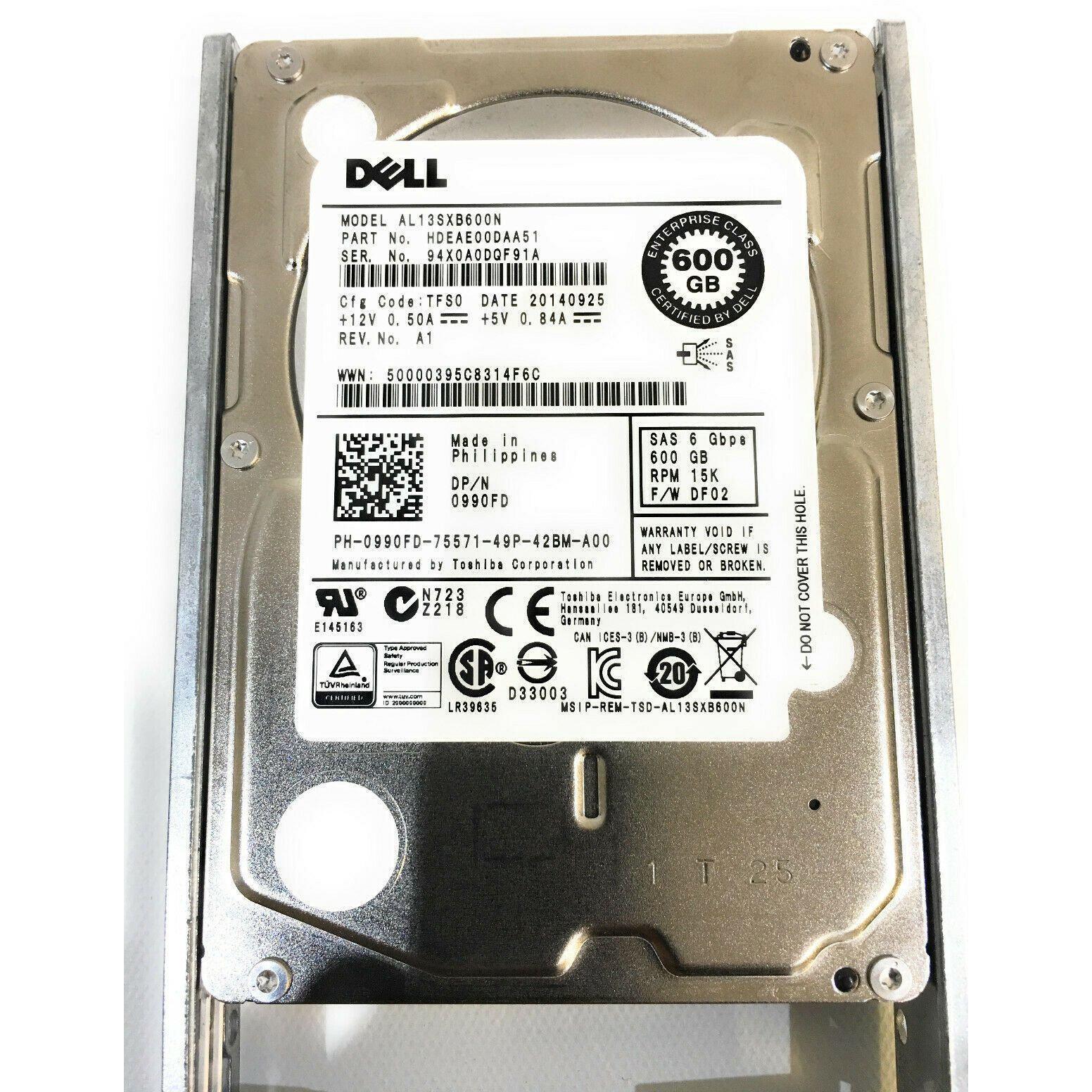 990FD 0990FD NEW DELL AL13SXB600N HDEAE00DAA51 600GB 2.5" 15K 6G SAS HDD + CADDY-FoxTI