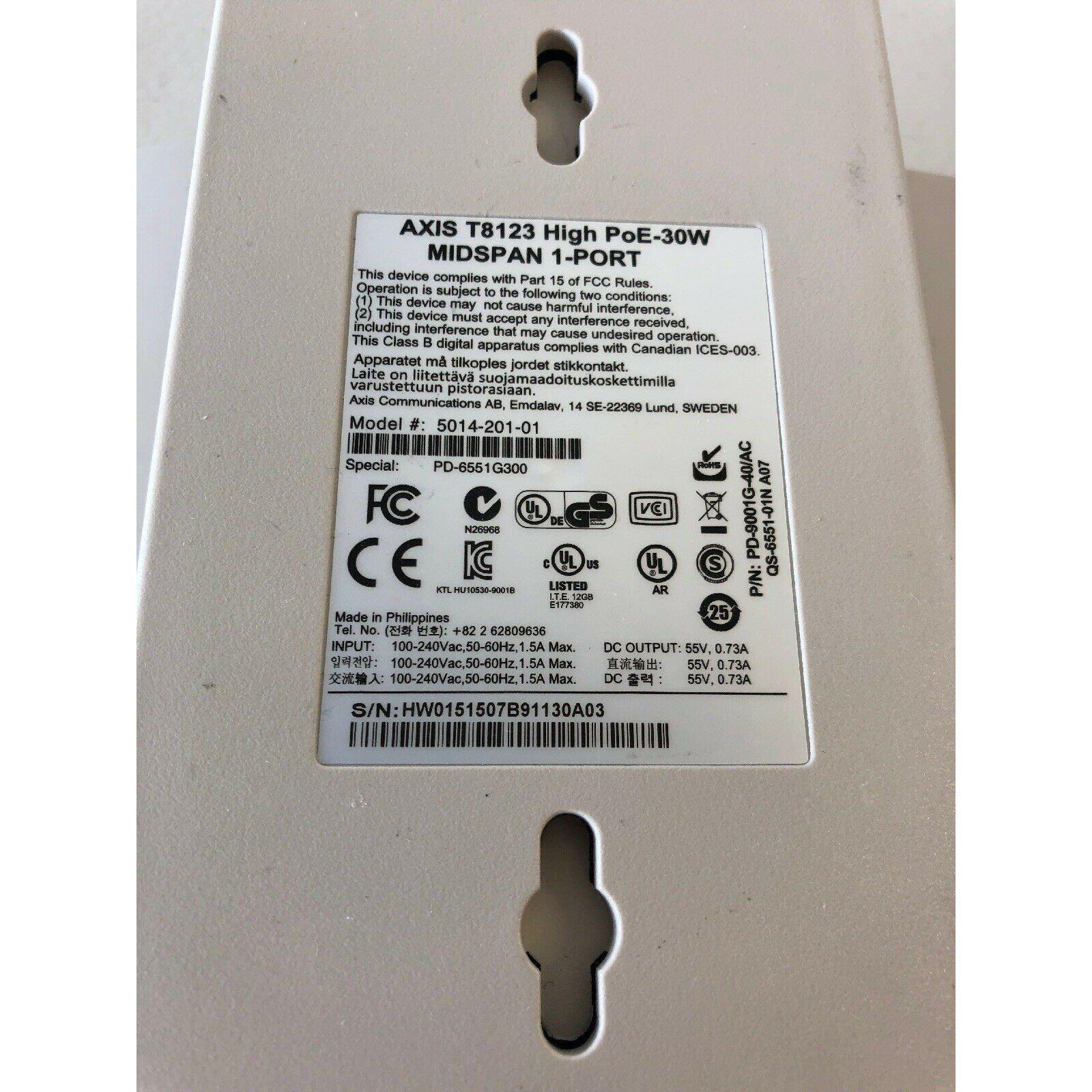 AXIS T8123 POE 30W Midspan 1 PORT P/N 5014-201 - AloinfoUSA