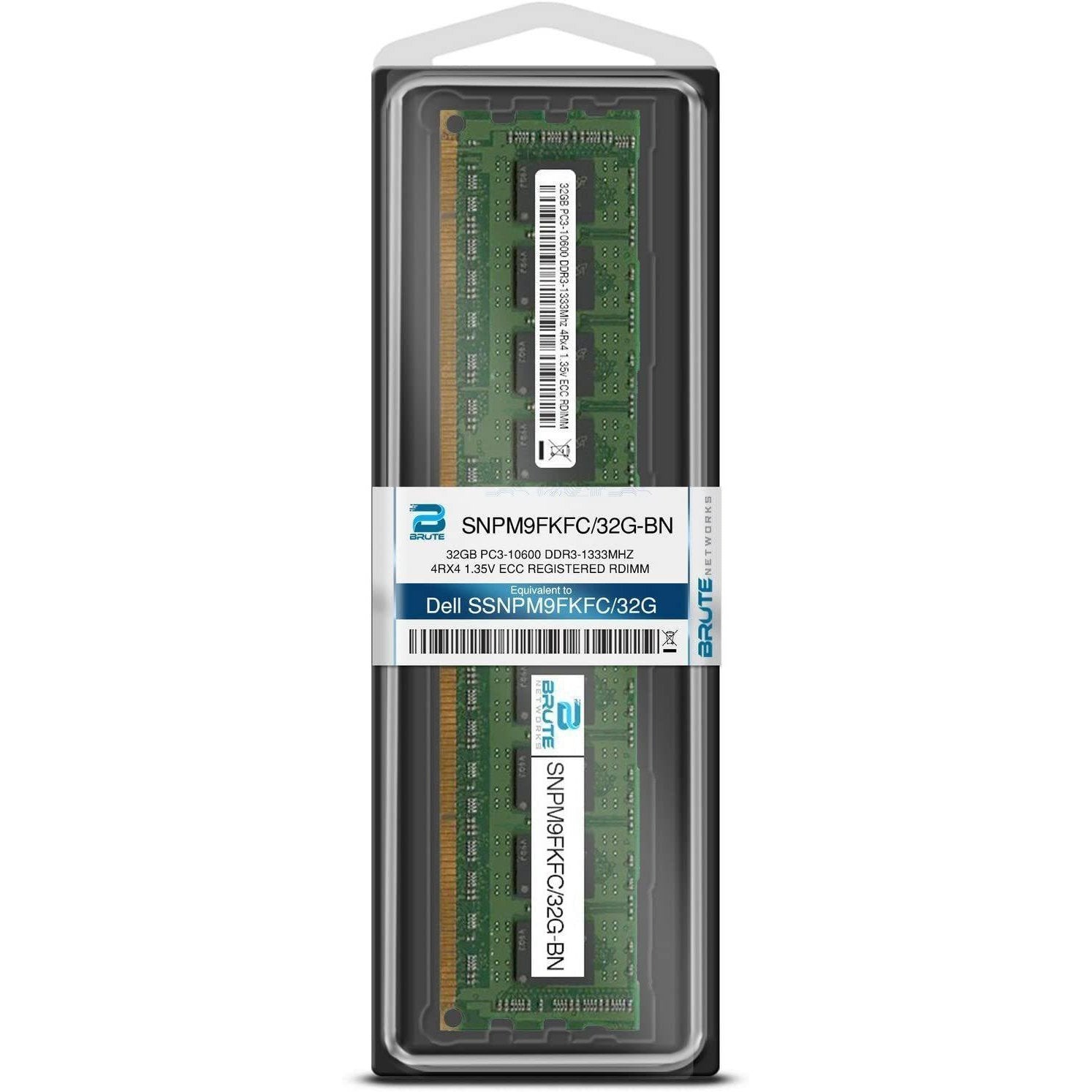 Brute Networks SNPM9FKFC/32G-BN - 32GB PC3-10600 DDR3-1333Mhz 4Rx4 1.35v ECC Registered RDIMM (Equivalent to OEM PN # SNPM9FKFC/32G)-FoxTI