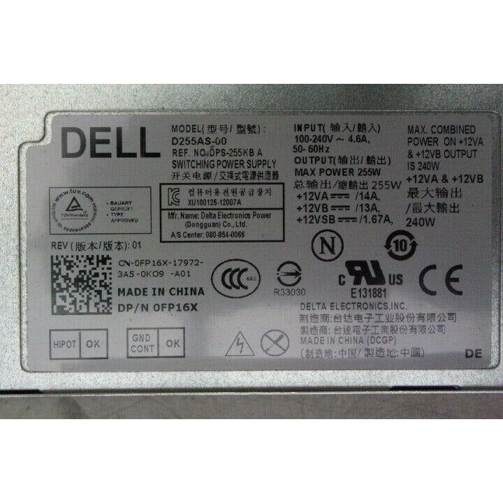 Dell SFF 3020 9020 255W Desktop Power Supply 0FP16X D255AS-00 DPS-255KB A - AloinfoUSA