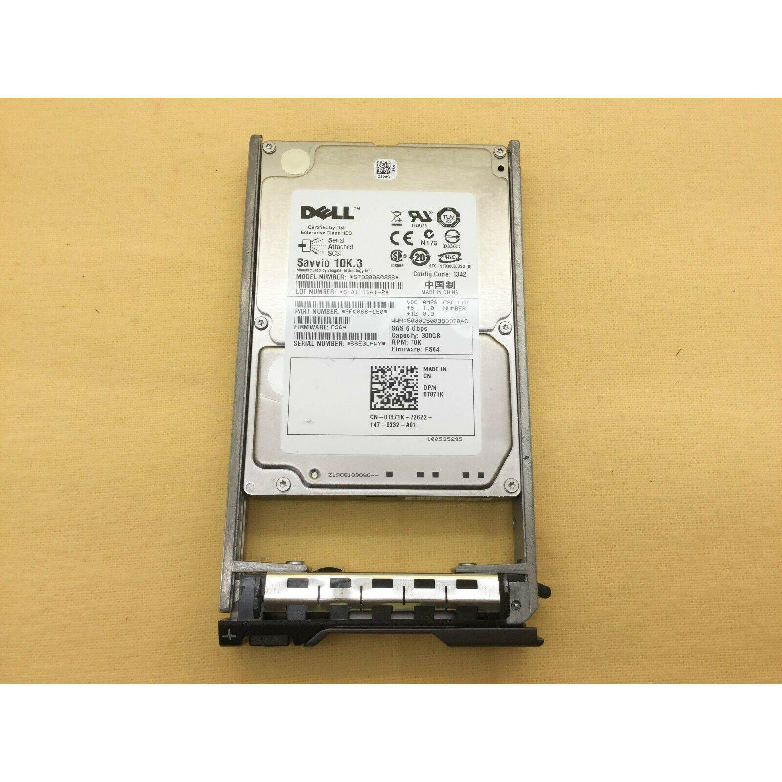 Dell T871K 0T871K DELL 300GB 10K 6G SFF SAS HDD ST9300603SS Seagate 700900353700-FoxTI