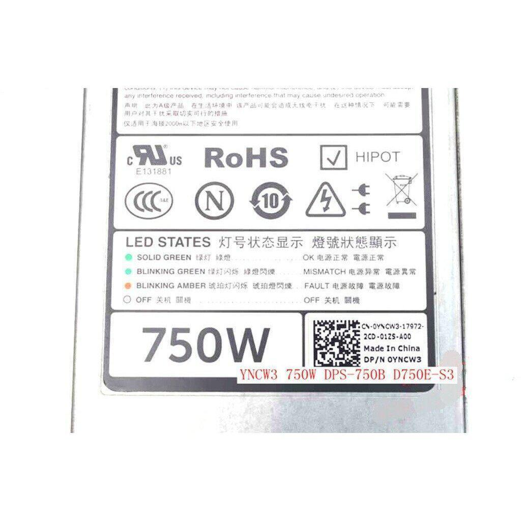 Dell Fuente DELL YNCW3 750W DPS-750B D750E-S3 Server DC Power Supply 750W #XH 819954855686