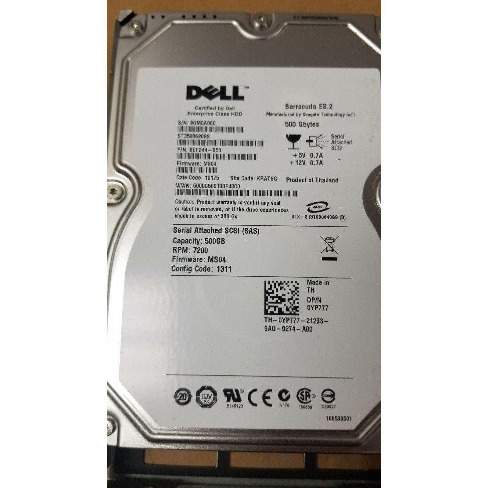 Dell YP777 Seagate ST3500620SS 500GB 7200RPM 3.5" SAS Enterprise HDD with Tray-FoxTI