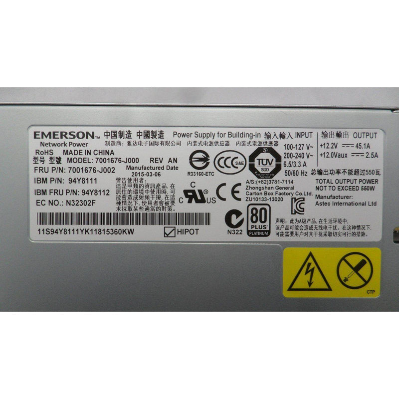 EMERSON System X3550 550W Power Supply 94Y8112 94Y8111 7001676-J002 7001676-J000-FoxTI