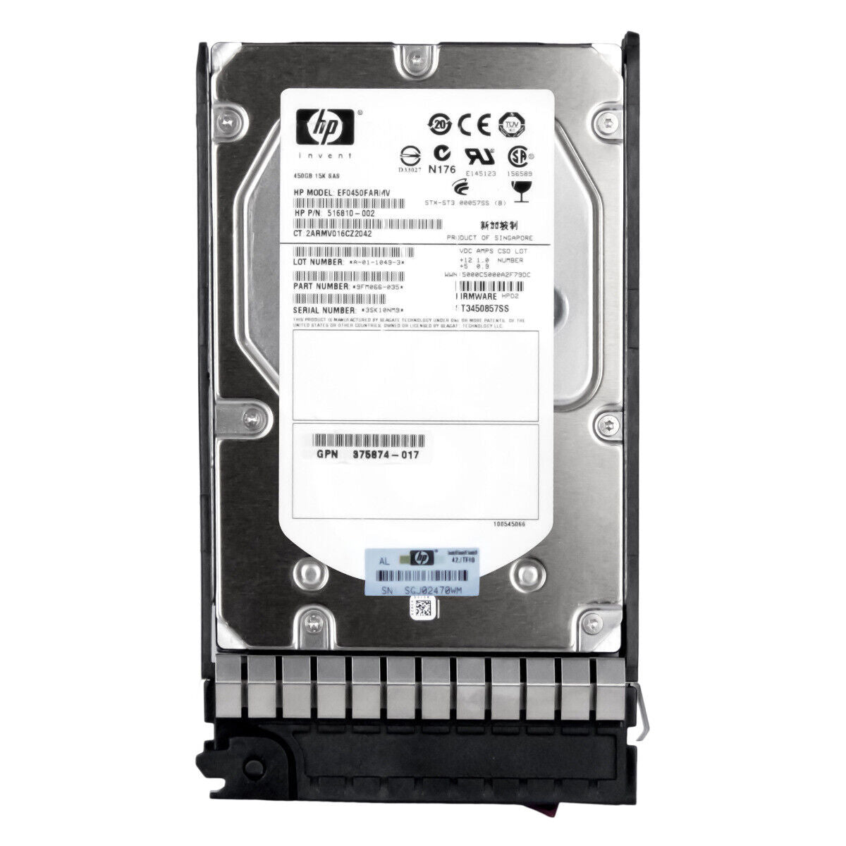 516810-002 HP 450GB 6G SAS 15K RPM LFF 3.5" SC Enterprise Hard Drive EF0450FARMV disco - AloTechInfoUSA