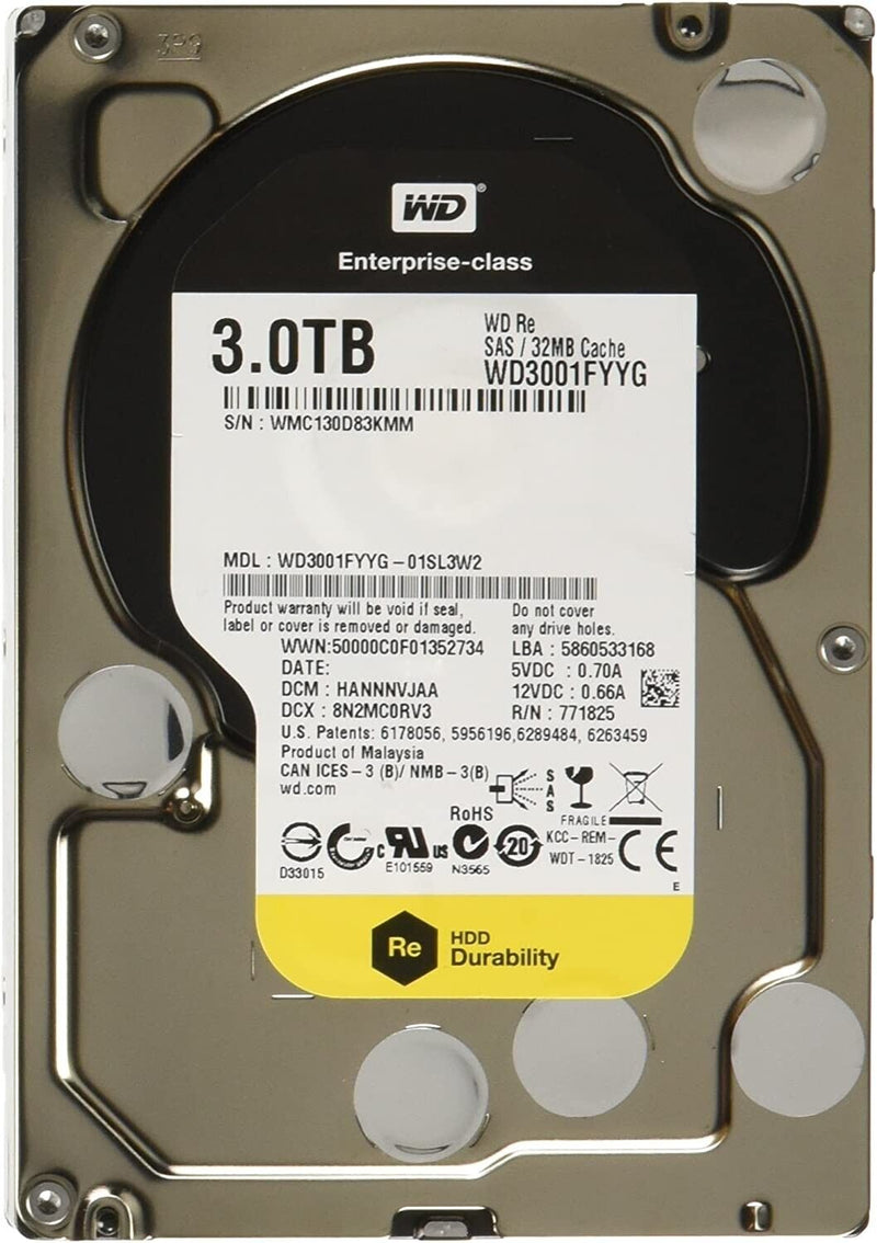 Disco Western Digital 3TB 3.5" Hard Drive RE WD3001FYYG 7200RPM 32MB Cache SAS 6Gb/s - AloTechInfoUSA