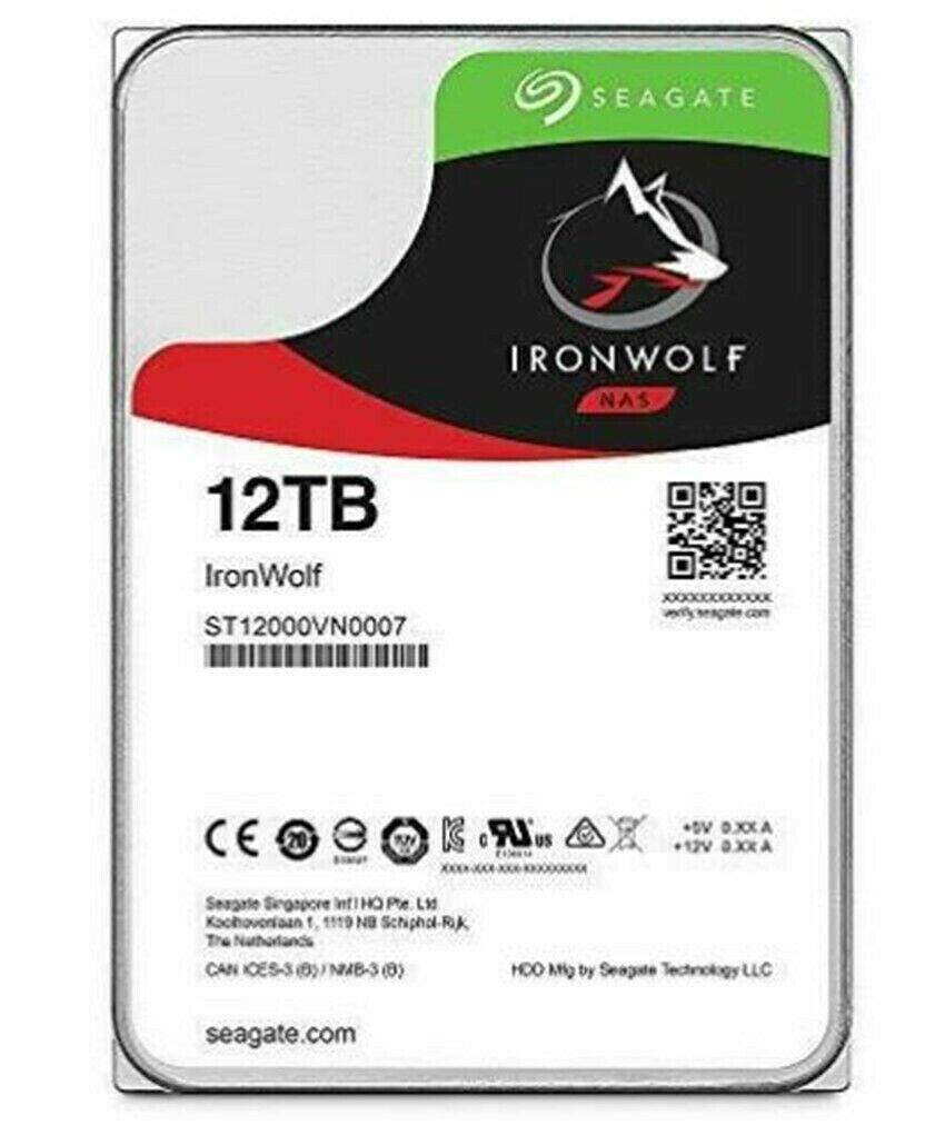 Seagate IronWolf NAS 12TB Hard Drive HDD 7200RPM SATA ST12000VN0007