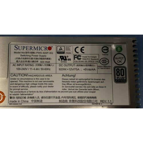 Fonte SuperMicro PWS-920P-SQ 920W 80 Plus Platinum Switching Power Supply - MFerraz Tecnologia