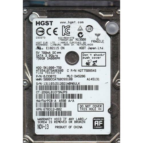 Disco HGST HTS541075A9E680  p/n: 0J33072 mlc: DA5286 750GB SATA HDD  7707 - MFerraz Tecnologia