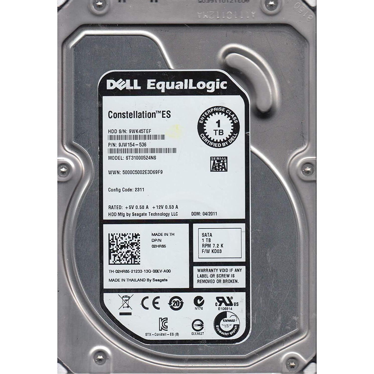 Dell ST31000524NS, 9WK, KRATSG, PN 9JW154-536, FW KD03, Dell 1TB SATA 3.5 Hard Drive