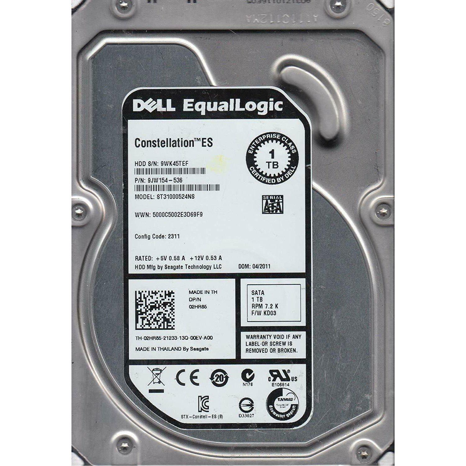 Dell ST31000524NS, 9WK, KRATSG, PN 9JW154-536, FW KD03, Dell 1TB SATA 3.5 Hard Drive 763649027080